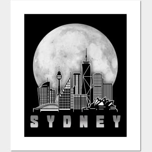 Sydney Australia Skyline Full Moon Posters and Art